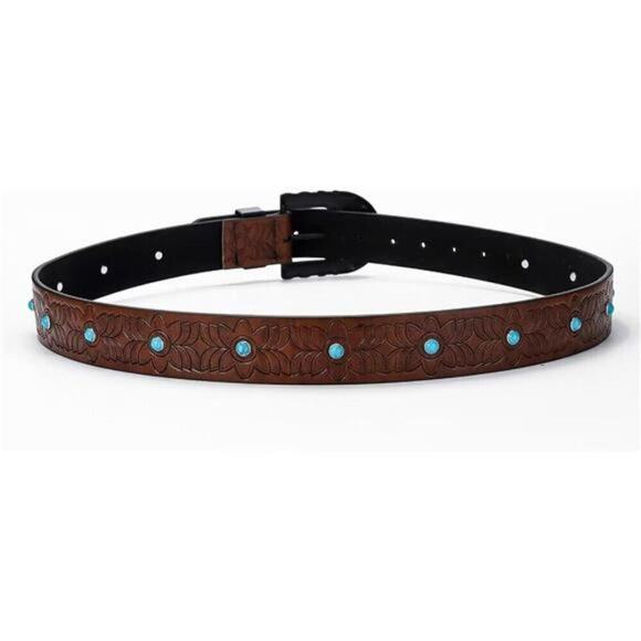 Brown Western Belt Woman Turquoise Cowgirl Belts for Jeans Pants Size Small main image 9